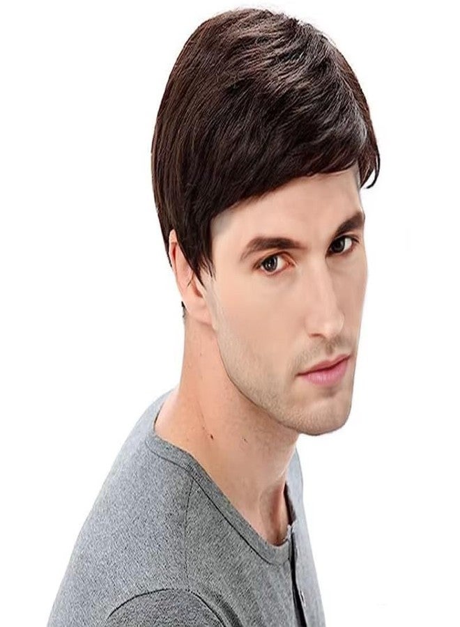FCHW-wig FCHW Mens Short Brown Wigs Short Hair Wig Mens Wigs Short Straight Hair Wig Synthetic Hair Full Wig for Male - Image 4